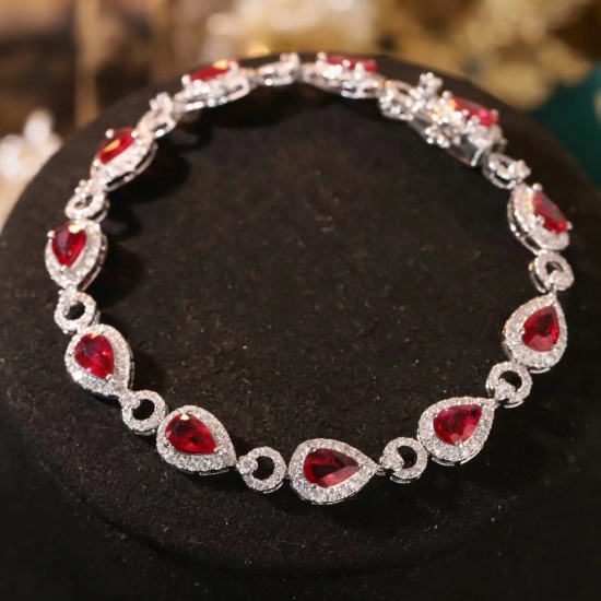 14k Gold 6.7 Ctw Vivid Red Natural Ruby & Diamond Bracelet