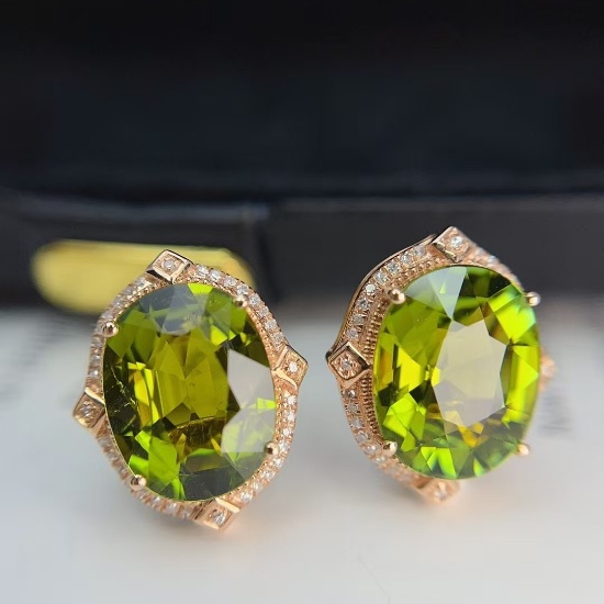 14k Gold 7.60 Ct Natural Tourmaline & Diamond Earrings