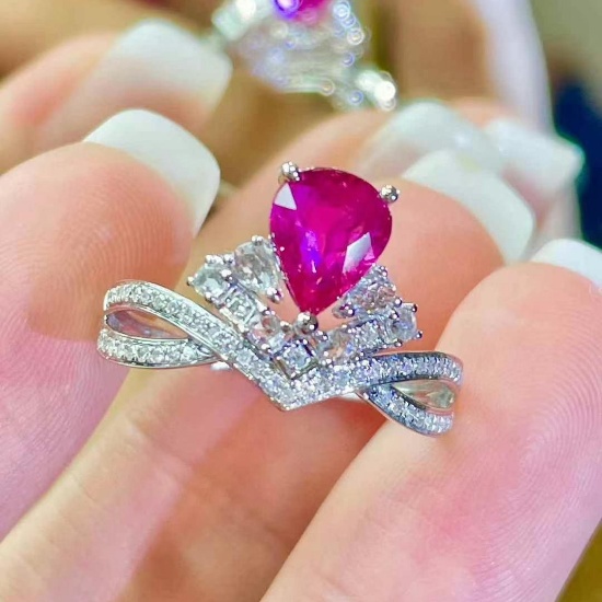 14k Gold 1.2 Ct Natural Ruby & Diamond & Sapphire Ring