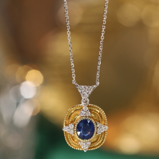 14k Gold 0.62 Ctw Natural Sapphire & Diamond Necklace