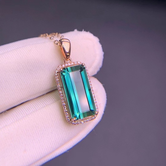 14k Gold 4.35 Ct Natural Tourmaline & Diamond Pendant( Without Chain )