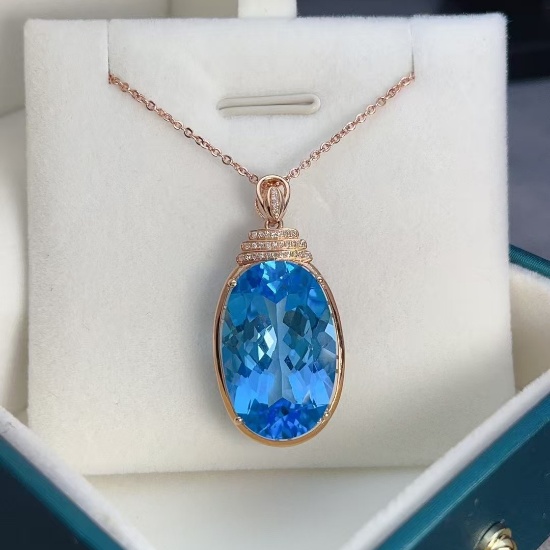 14k Gold 22.75 Ct Natural Topaz & Diamond Pendant( Without Chain )