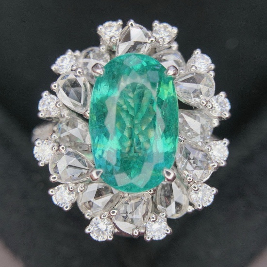 14k Gold 4.78 Ctw Natural Paraiba Tourmaline & Diamond Ring/pendant( Without Chain )