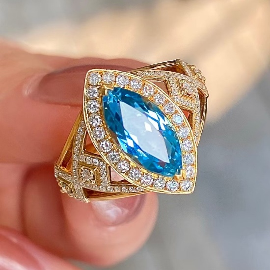 14k Gold 2.44 Ctw Natural Aquamarine & Diamond Ring