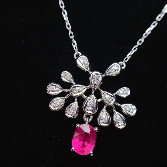 14k Gold 0.65 Ct Natural Ruby & Diamond Necklace