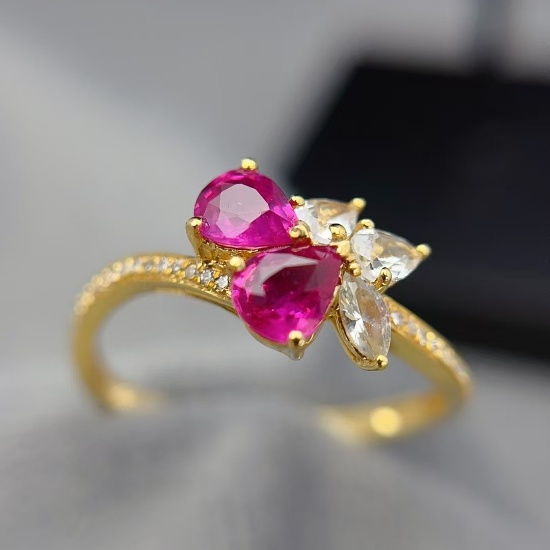 14k Gold 1.00 Ct Natural Ruby & Diamond & Sapphire Ring