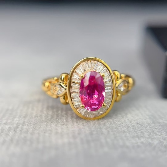 14k Gold 1.00 Ct Natural Ruby & Diamond & Sapphire Ring