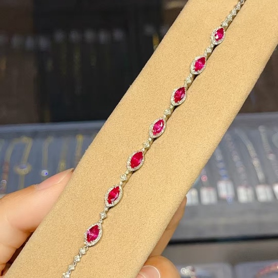 14k Gold 3.70 Ct Natural Ruby & Diamond Bracelet