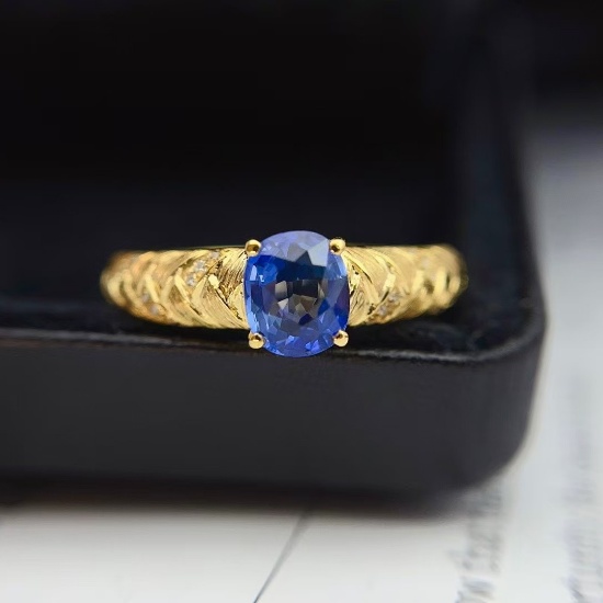 14k Gold 0.95 Ct Natural Sapphire & Diamond Ring
