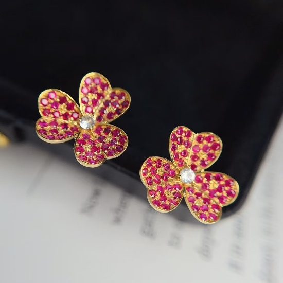 14k Gold 1.35 Ct Natural Ruby & Sapphire Earrings