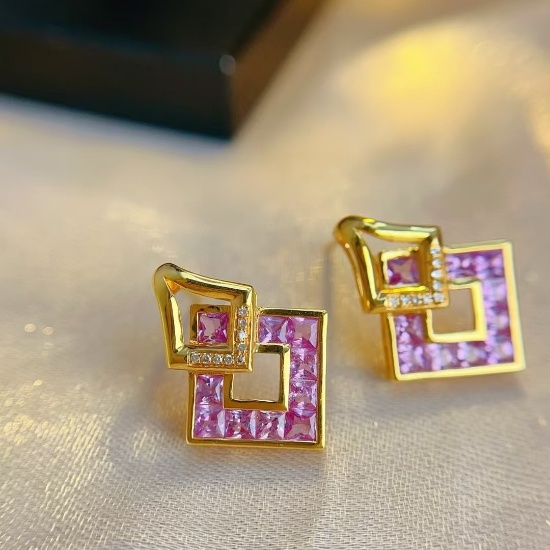 14k Gold 2.50 Ct Natural Sapphire & Diamond Earrings