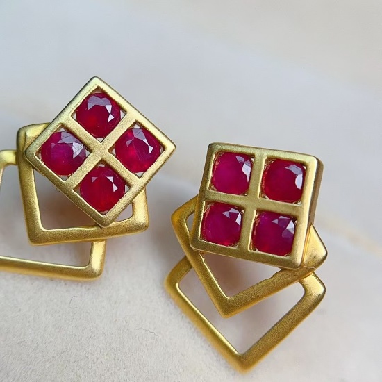 14k Gold 1.00 Ct Natural Ruby Earrings