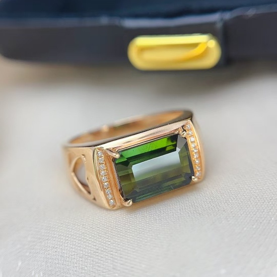 14k Gold 5.00 Ct Natural Tourmaline & Diamond & Men¡¯s Ring