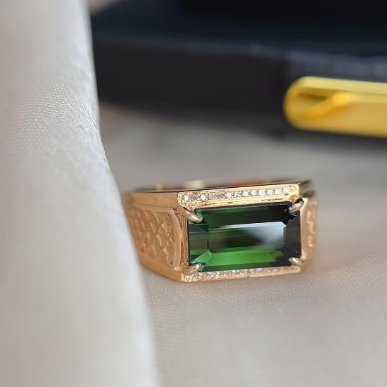 14k Gold 2.80 Ct Natural Tourmaline & Diamond & Men¡¯s Ring