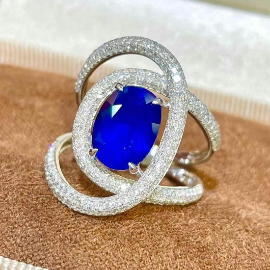 14k Gold 3.1 Ct Natural Sapphire & Diamond Ring