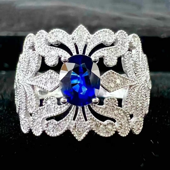 14k Gold 0.7 Ct Natural Sapphire & Diamond Ring