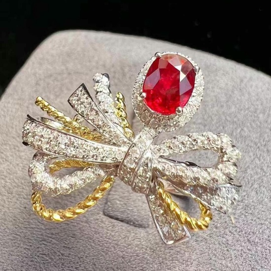 14k Gold 1 Ct Natural Ruby & Diamond Ring