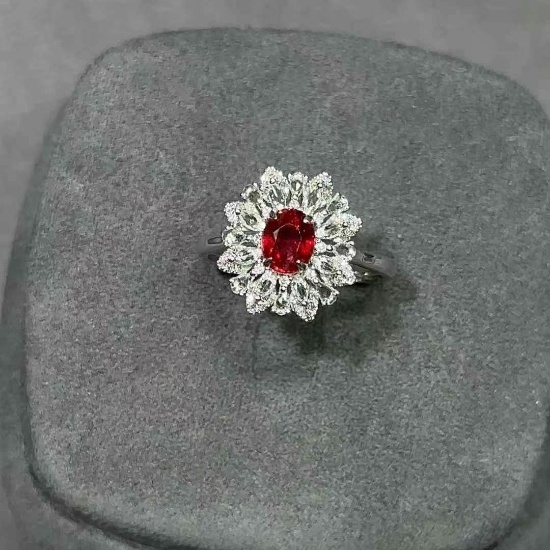 14k Gold 1 Ct Natural Ruby & Diamond & Sapphire Ring