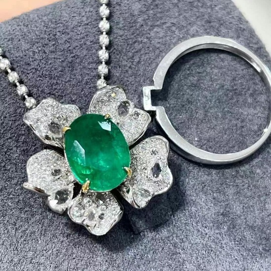 14k Gold 3.15 Ct Natural Emerald & Diamond & Sapphire Ring/pendant( Without Chain )