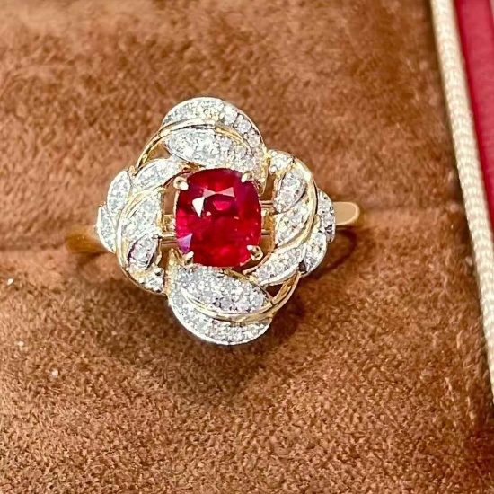 14k Gold 1 Ct Natural Ruby & Diamond Ring