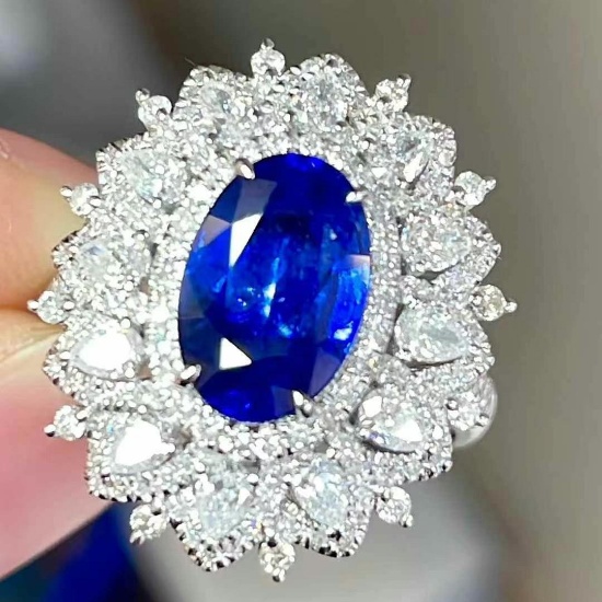 14k Gold 4.11 Ctw Natural Sapphire & Diamond Ring/pendant( Without Chain )