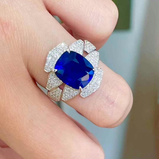 14k Gold 4.1 Ct Natural Sapphire & Diamond Ring
