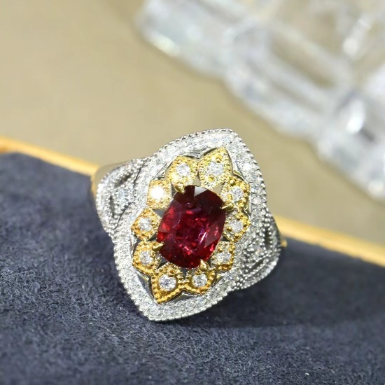 14k Gold 1.66 Ctw Natural Ruby & Diamond Ring