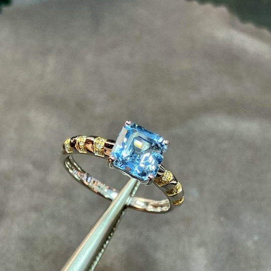 14k Gold 1.49 Ct Natural Aquamarine & Diamond Ring