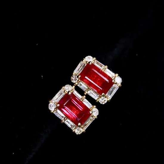 14k Gold 1.05 Ctw Natural Ruby & Diamond Earrings
