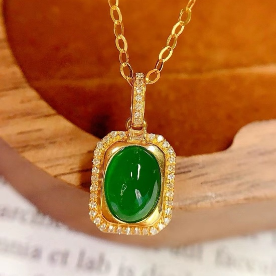 14k Gold 1 Ct Vivid Green Natural Emerald & Diamond Necklace