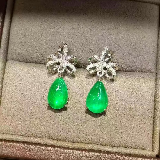 14k Gold 4.8 Ctw Natural Emerald & Diamond Earrings