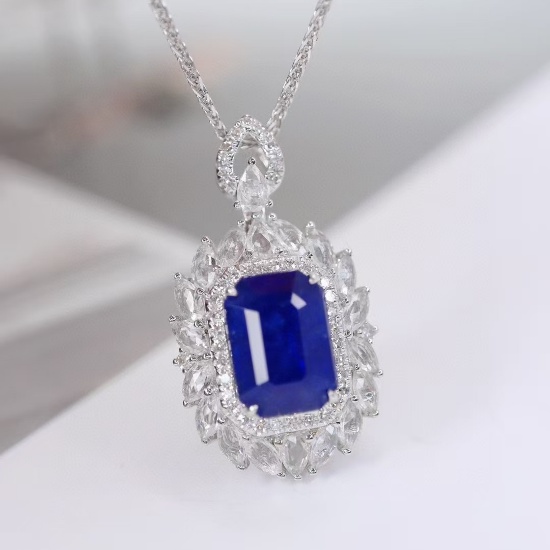 14k Gold 2.16 Ct Natural Sapphire & Sapphire & Diamond Pendant( Without Chain )