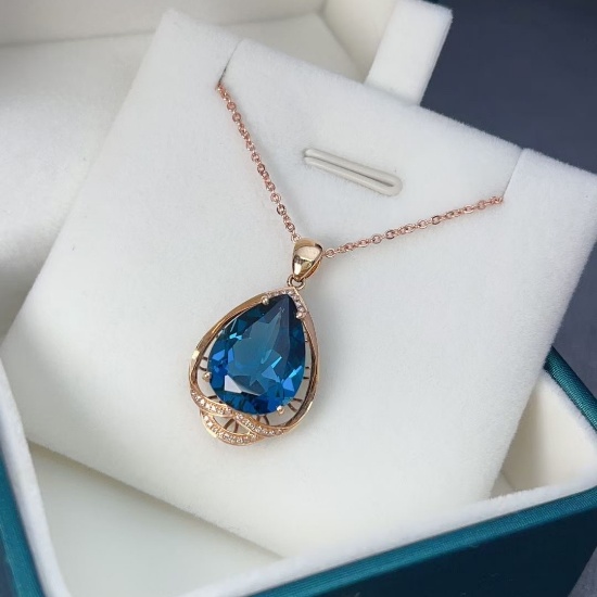 14k Gold 8.65 Ct Natural Topaz & Diamond Pendant( Without Chain )
