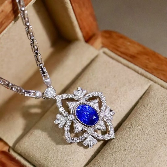 14k Gold 1.71 Ctw Natural Sapphire & Diamond Necklace