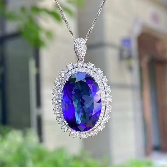 14k Gold 16.17 Ctw Natural Tanzanite & Diamond Pendant( Without Chain )