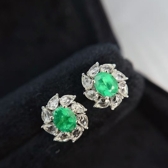 14k Gold 1 Ct Natural Emerald & Sapphire Earrings