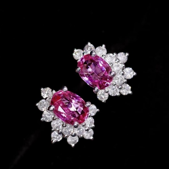 14k Gold 1.47 Ctw Natural Padparadscha Sapphire & Diamond Earrings