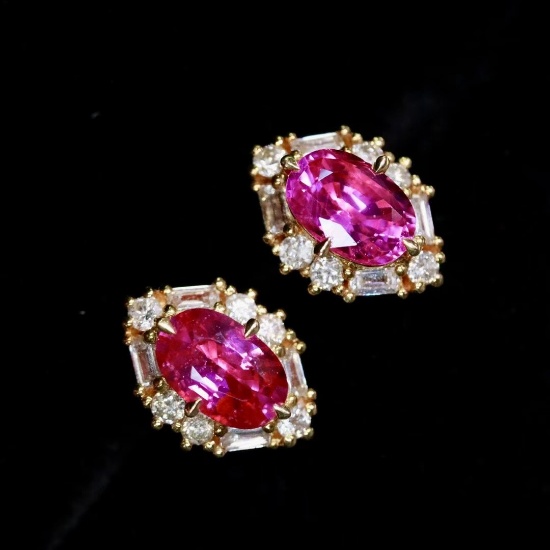 14k Gold 1.54 Ctw Natural Ruby & Diamond Earrings