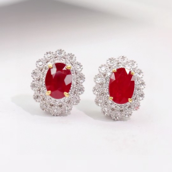 14k Gold 1.58 Ctw Natural Ruby & Diamond Earrings