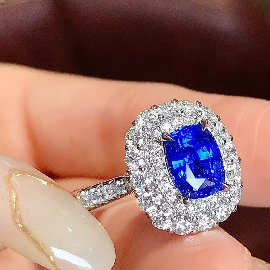 14k Gold 3.21 Ctw Natural Sapphire & Diamond Ring/pendant( Without Chain )