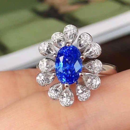 14k Gold 3.11 Ctw Natural Sapphire & Diamond Ring