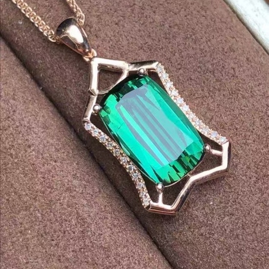 14k Gold 5.3 Ct Natural Tourmaline & Diamond Pendant( Without Chain )