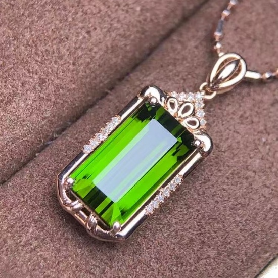 14k Gold 5.35 Ct Natural Tourmaline & Diamond Pendant( Without Chain )