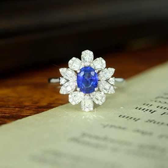 14k Gold 1.38 Ctw Natural Sapphire & Diamond Ring