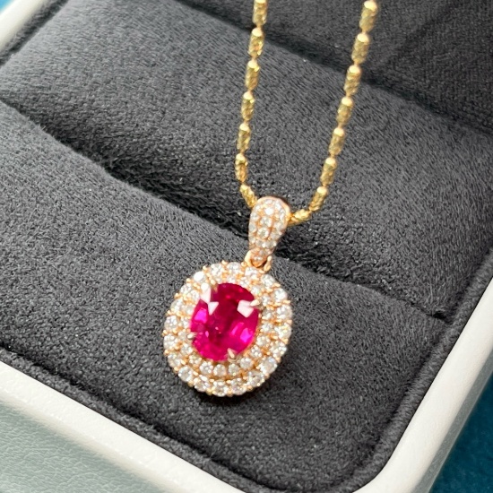 14k Gold 1.72 Ctw Natural Ruby & Diamond Pendant( Without Chain )