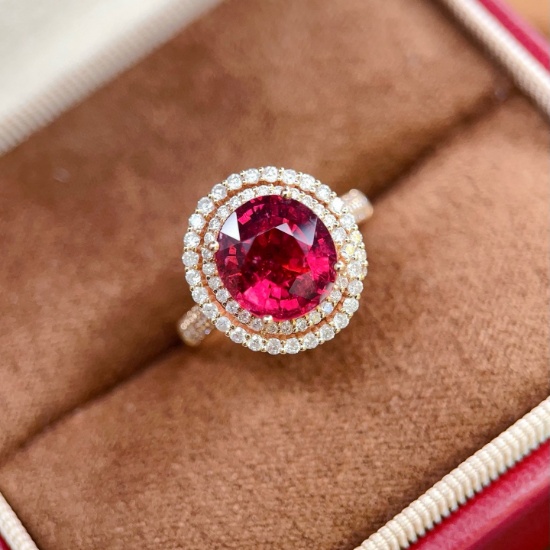 14k Gold 3.98 Ctw Natural Tourmaline & Diamond Ring