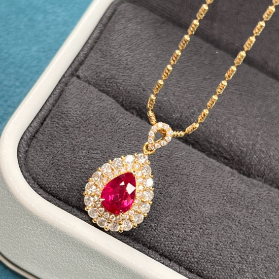 14k Gold 1.70 Ctw Natural Ruby & Diamond Pendant( Without Chain )