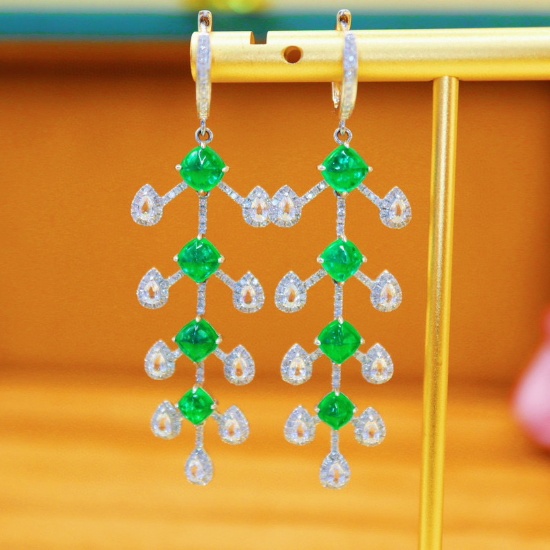 14k Gold 5.55 Ctw Natural Emerald & Diamond Earrings