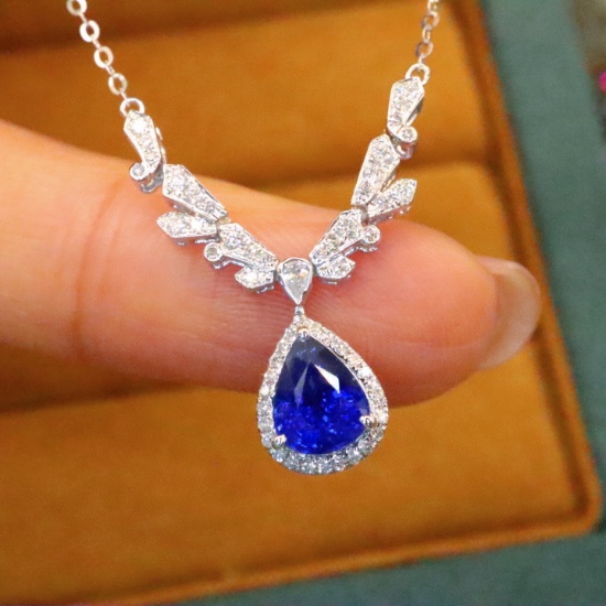 14k Gold 1.44 Ctw Natural Sapphire & Diamond Necklace