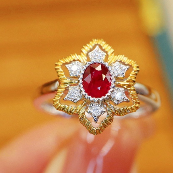 14k Gold 0.48 Ctw Natural Ruby & Diamond Ring